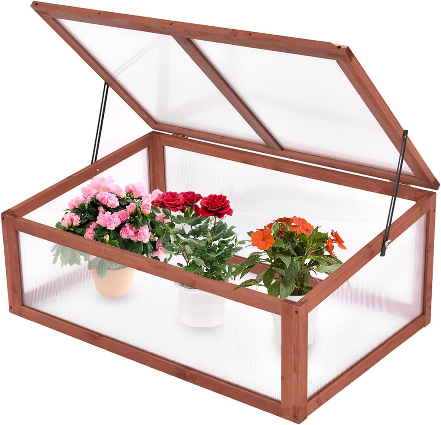 TANGZON Wooden Cold Frame, Transparent Mini Garden Greenhouse with