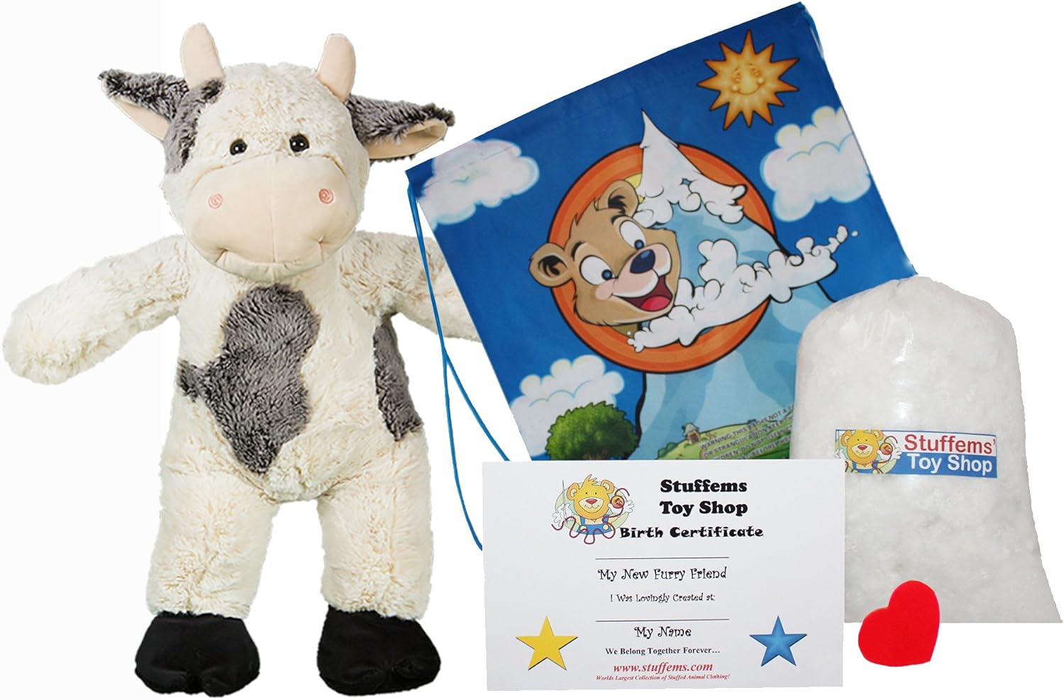 Make Your Own Stuffed Animal 16" "Bessie Mae Moo-cho The Cow - No Sew - Kit with Cute Backpack!