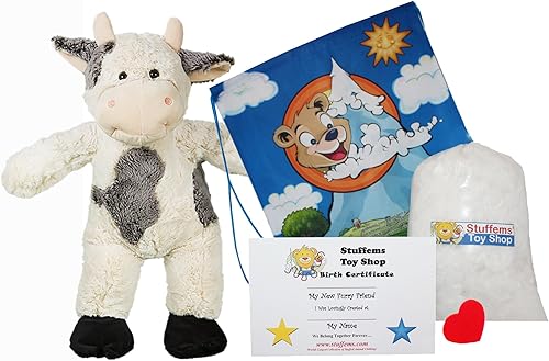 Haz tu propio animal de peluche de 16 pulgadas "Bessie Mae Moo-cho The Cow - No Coser - Kit con linda mochila