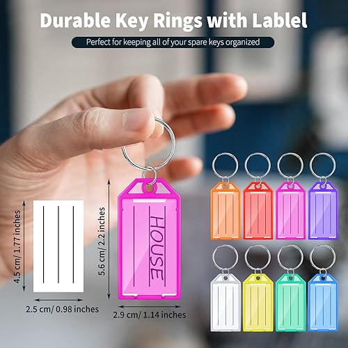 Miniatura 2 de Sanwuta Etiquetas de plástico con etiquetas para llaves con anillo y ventana de etiquetas para regalos de regreso a clases, equipaje y llaveros,