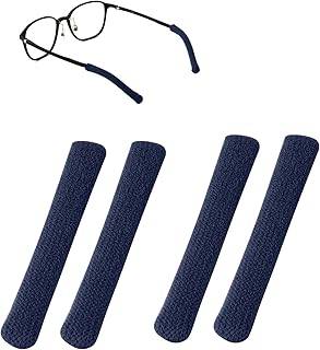 4pcs Eyeglass Ear Cushions, Knitted Cotton Anti Slip Temple Pads Eyeglass Temple Tips Eyeglass Ear Pads Eyewear Retainer Glasses Arm Sleeve for Sunglasses Glasses Reading Glasses (Navy Blue)