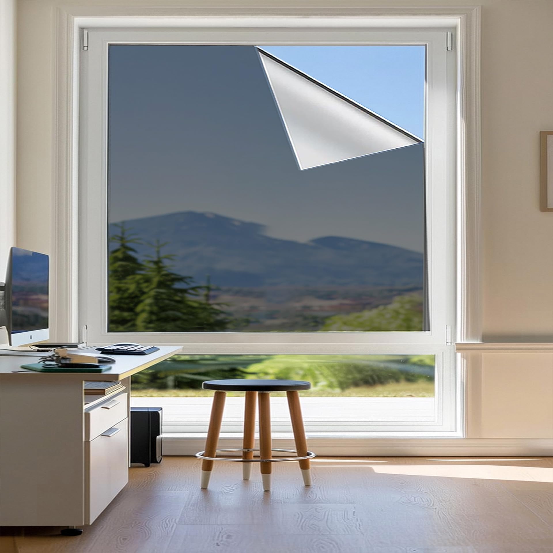 Film sans Tain pour Fenetre 75 x 106 cm Film Adhesif Effet Miroir sans Tain Anti UV Protection La Vie Privée pour Salon, Chambre, Bureau, Noir