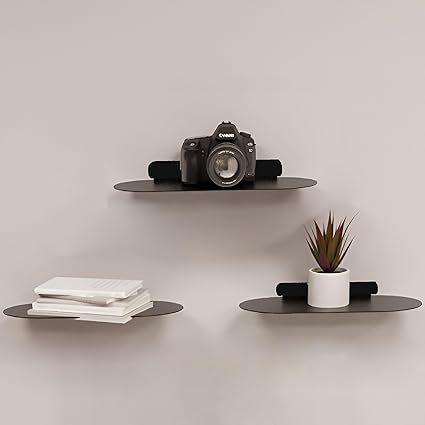 Spillbox Metal Floating Shelf | Wall Mounted Shelf | Invisible Mounting|Decorative Shelf|Living Room|Kitchen Organizer|Stand|Holder for Wi-fi Camera - Floating Shelf (Pack of 1)(Black)