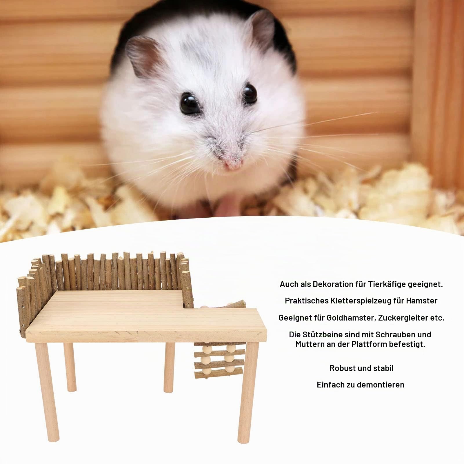 Tnfeeon Nager Spielplatz Set, Kletterset mit Stufen, Aktivitätsbrett aus Natürlichem Holz für Hamsterkäfig, Eichhörnchen und Meerschweinchen