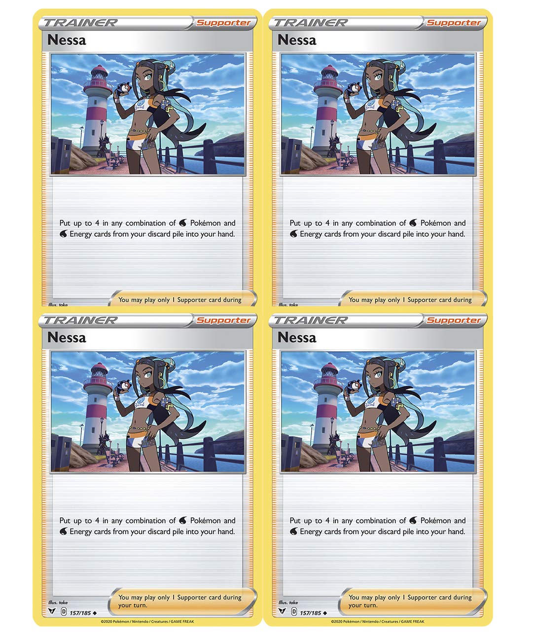 Pokemon Trainer Set - Nessa 157 185 - Sun Moon Vivid Voltage - x4 Supporter Card Lot