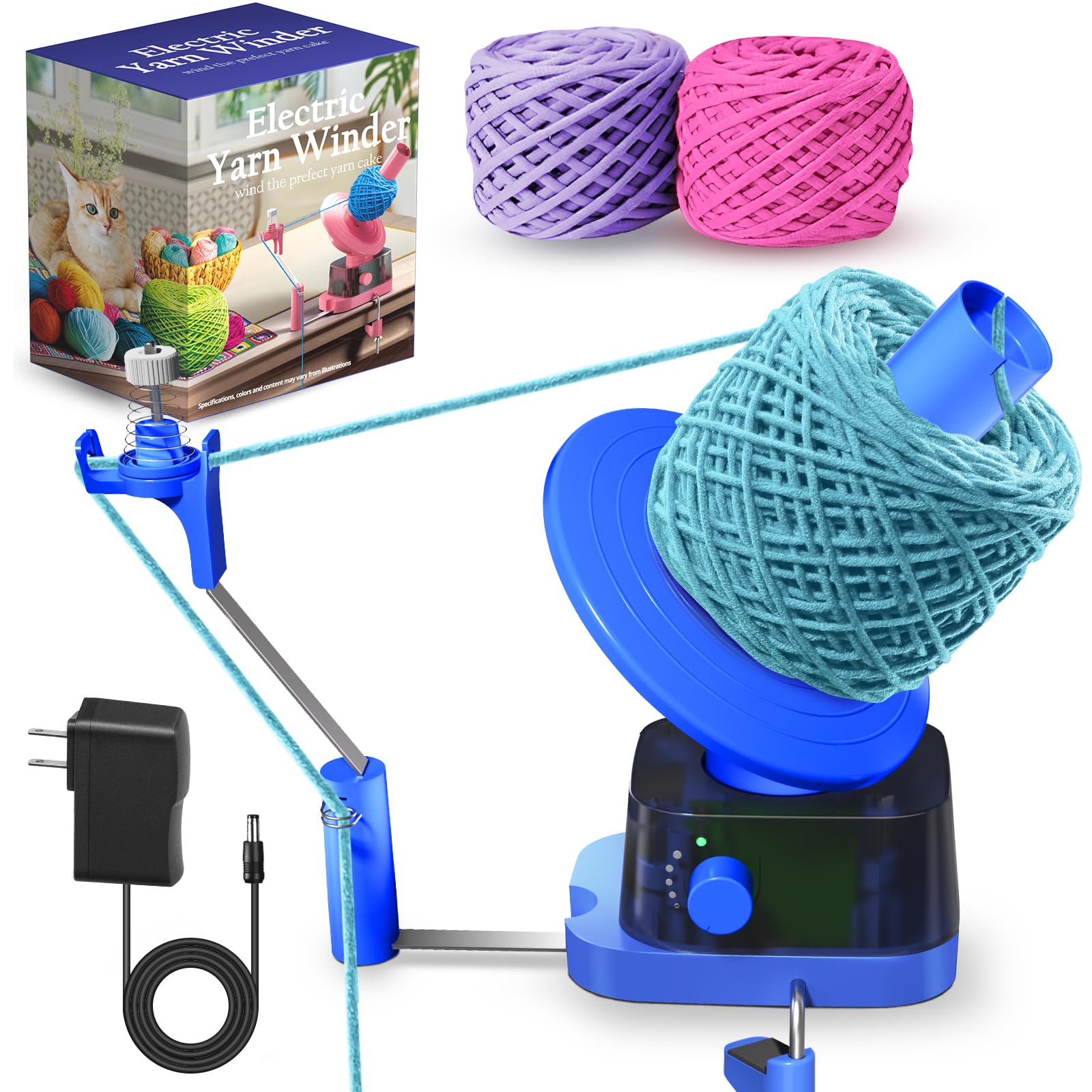 Yarn Winder, Electric Yarn Ball Winder for Crocheting, Efficiently Cake with Strong Tension Adjustable Speed Up to 13 oz, Automatic Spinner Wool for Knitting Enthusiast (Blue)