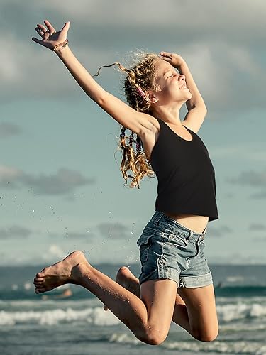 Miniatura 6 de Boao Camiseta corta sin mangas de 3 piezas para niñas, con espalda cruzada, traje de danza para ballet y gimnasia