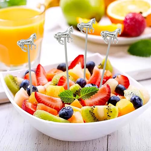 Miniatura 6 de Honbay 5 palillos reutilizables de acero inoxidable para cócteles, frutas, alimentos, hamburguesas, palillos de dientes para magdalenas, sándwich,