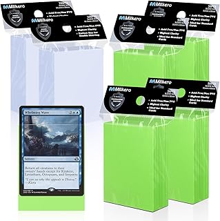 400 Pack Card Sleeves, 200 Matte Green Trading Card Sleeve and 200 Inner Sleeves Ideal for Double-Sleeving, Perfect Fit Sleeves Compatible with MTG, TCG, Baseball, Football Cards.