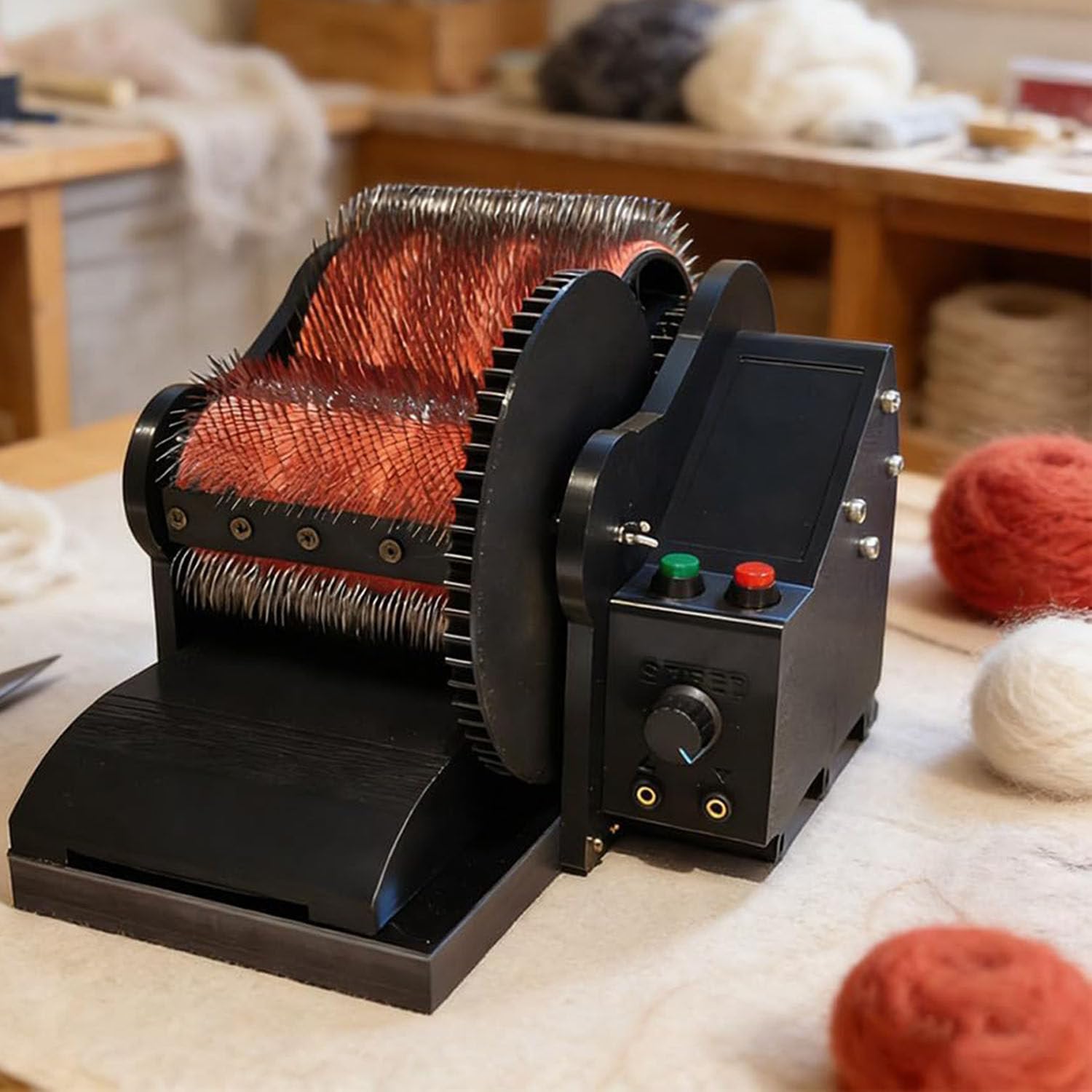 ToayNia Electric Wool Carding Machine,50W Wool Felt Drum Carder,Quick Blending & Spinning,Combing,Fiber Combing with 2 Foot Switches,for Carding Wool Fibers and Making Felt