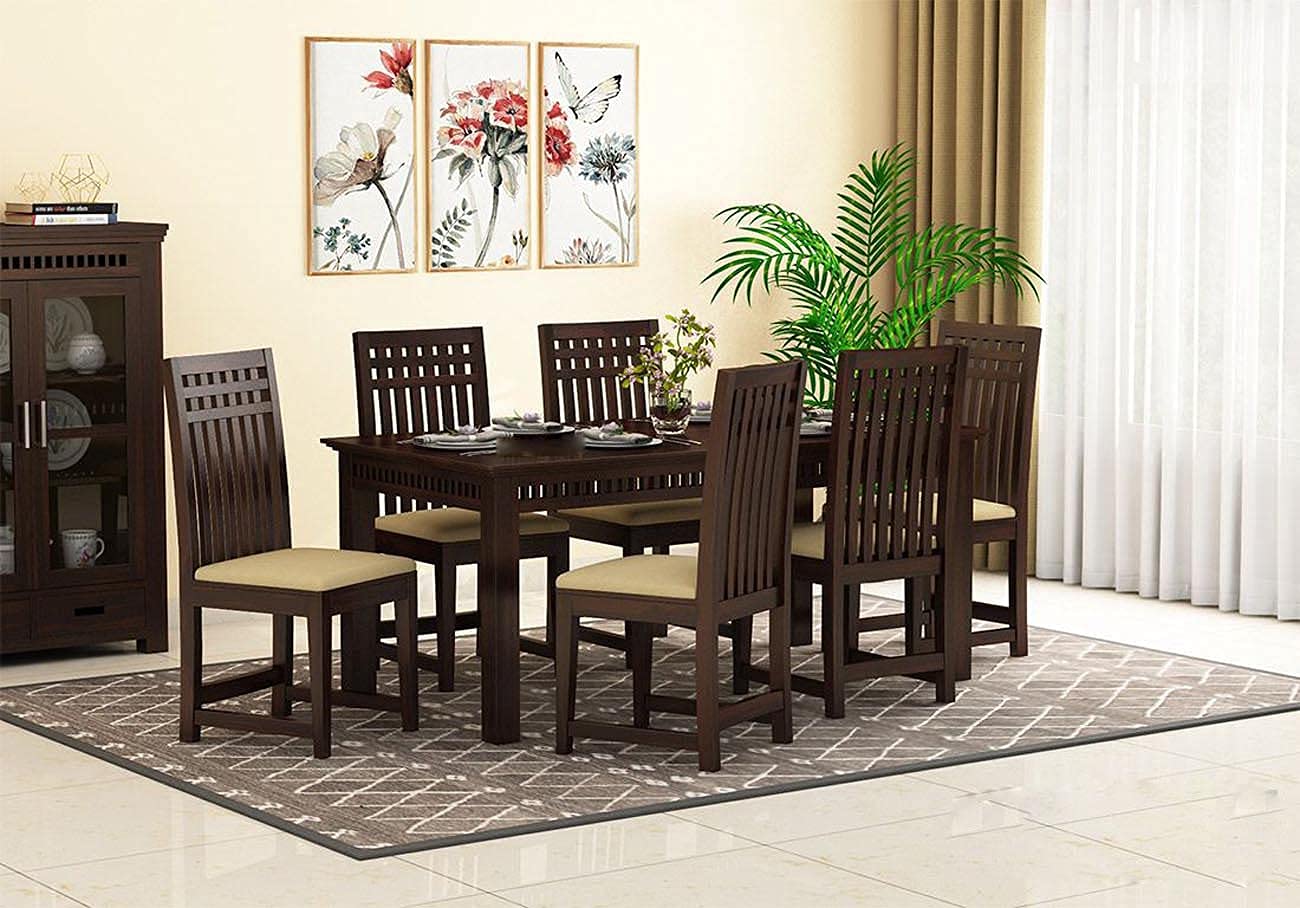 Buy Credenza Solid Wood Dining Table 6 Seater with Chairs Dining Room
