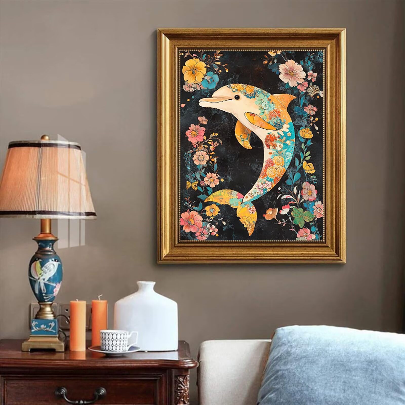 Pintar por Numeros Adultos, Pintar por Numeros Niños DelfíN, Pintar con Numeros Adultos Flor Kit Manualidades Adultos 100 x 135 cm para Principiantes, DIY Pintar por Numeros Pigmento AcríLico U2-R