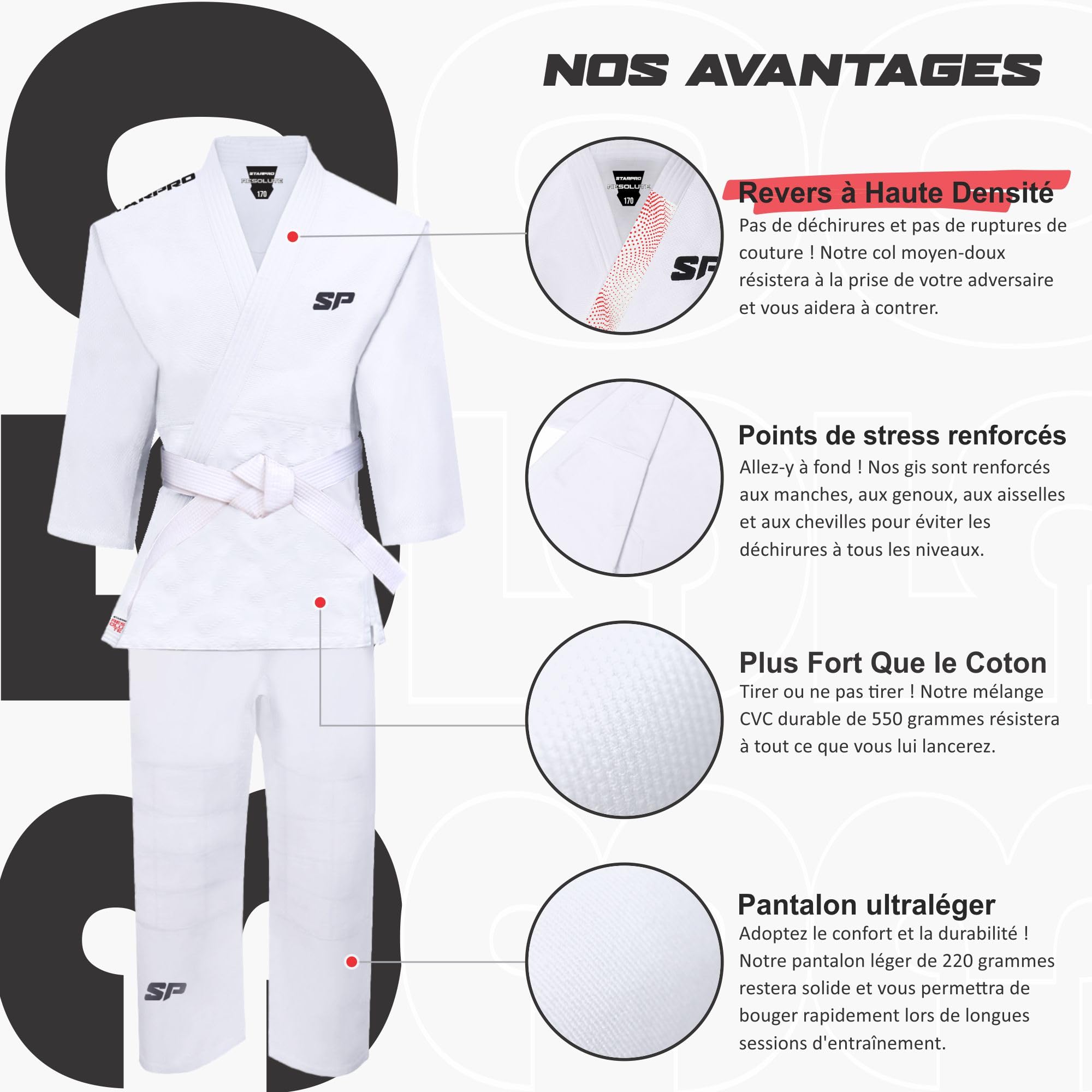 Starpro Kimono Judo - Uniforme Professionnel pour Entraînement et Compétition en Arts Martiaux, MMA, Taekwondo pour Hommes, Femmes & Enfants en 350 gr - 110-200 cm - Blanc et Bleu