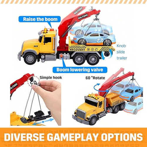 Miniatura 5 de Juguete grande de camión de remolque de 15 pulgadas, camión de transporte alimentado por fricción con luces y sonidos, con Roadster, juguetes para