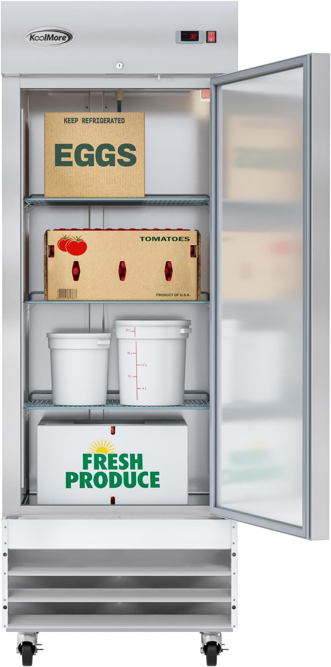 KoolMore 29" Stainless Steel Solid Door Commercial Reach-in Refrigerator Cooler - 19 cu. ft (RIR-1D-SS-19C)