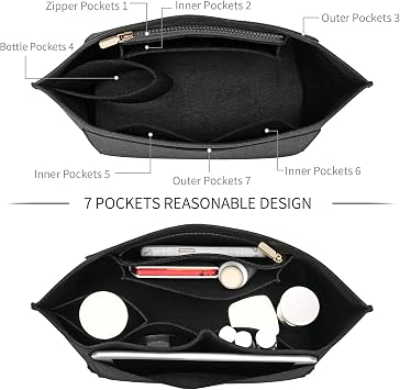 LOUKAYCCI Felt Organizer for Longchamp le pliage Handbag Insert S, Black
