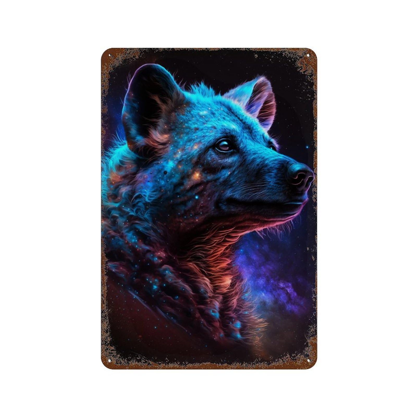 Cosmic Wolf Portrait-24 Aged Metal Wall Plaque 11.8"x7.9", for Office, Studio And Wall Decor, Novelty Wall Decor