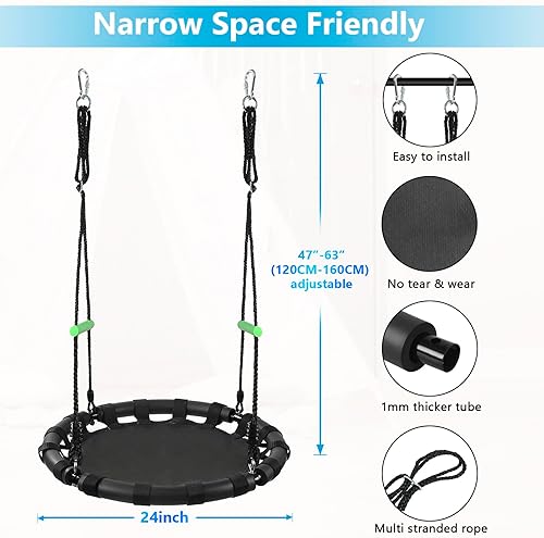Miniatura 5 de ZBZBML Columpio de árbol con alfombrilla de polipropileno para niños y adultos, duradero, seguro y fácil de instalar, columpio negro para platillo
