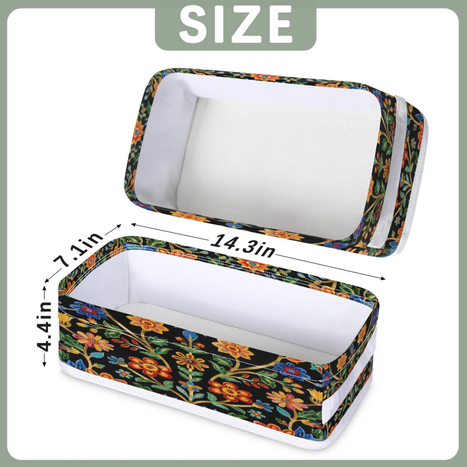 Tablerazzi Toilet Tank Topper Paper Basket with Handle, Mexican Fiesta Bathroom Storage Basket for Organizing, Mexico Flower Small Fabric Storage Bins for Bathroom Decor