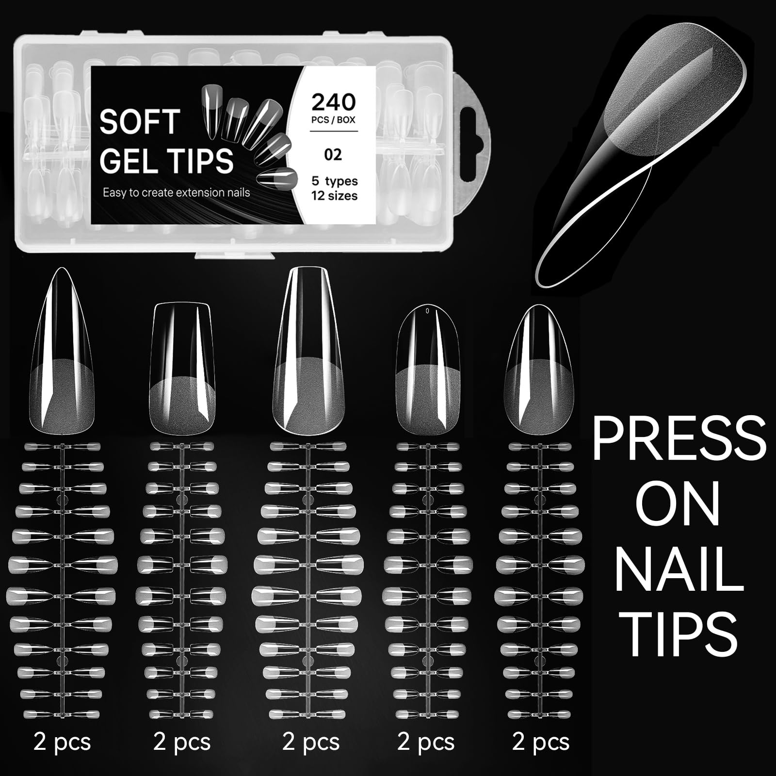 Acrylic Press-On Nail Kit with 240 Clear Nail Tips and Art Tools