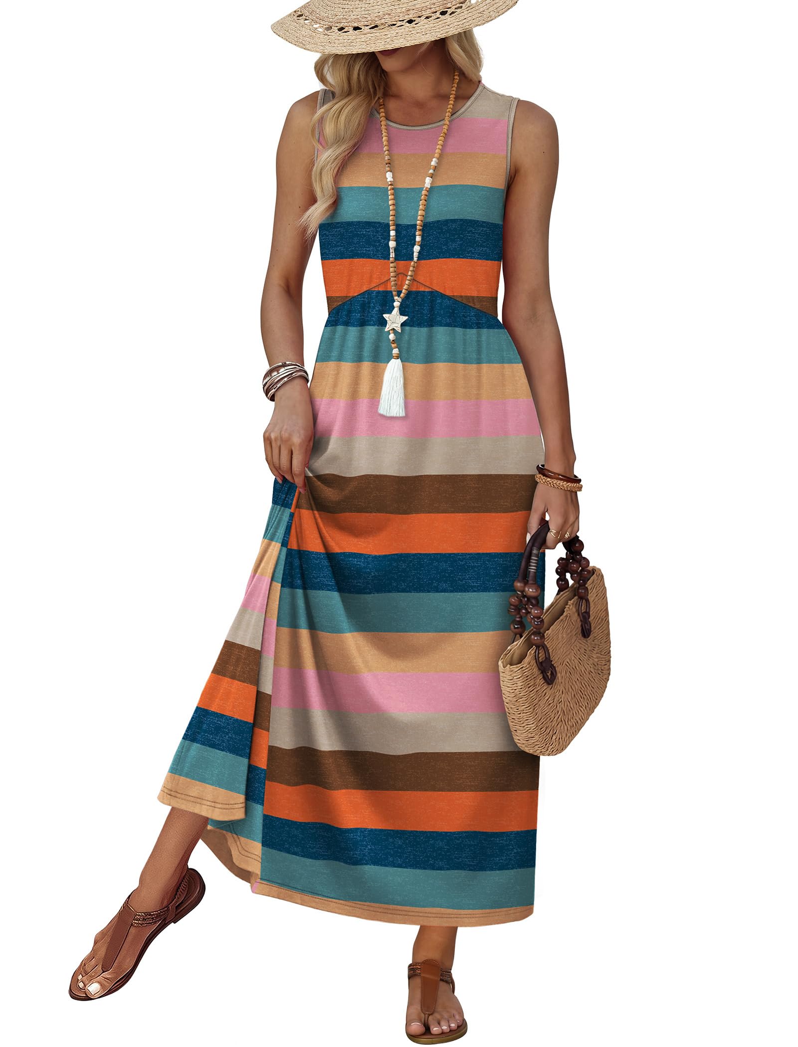 WIHOLL Summer Dresses Babydoll Maxi Dress Empire Waist Beach Vacation Sundresses 2026 with Pockets — view 11