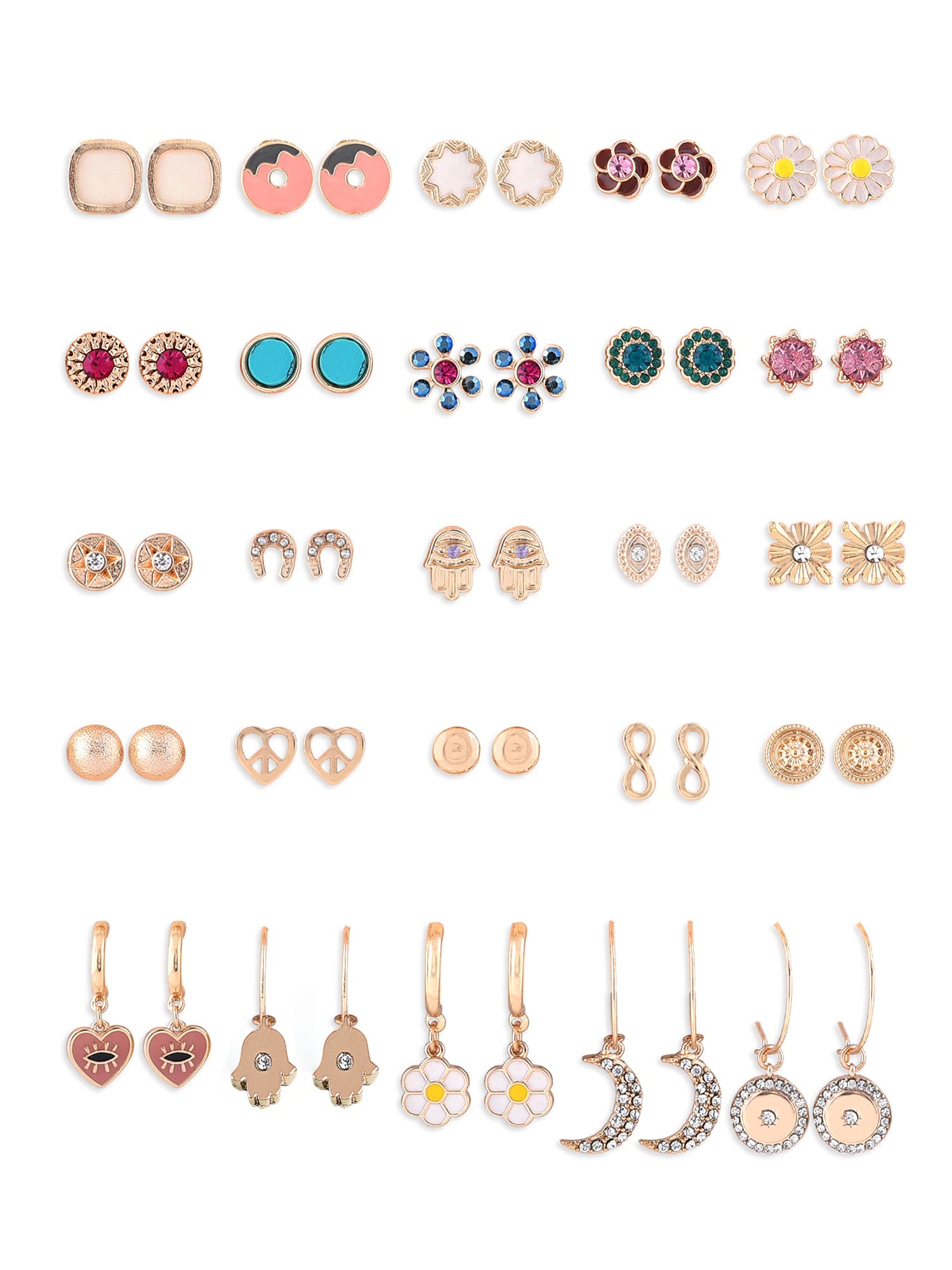 Zaveri Pearls Set of 25Multicolor Contemporary Studs & Drop Earrings For Women-ZPFK15138 (B0BJFGLS1J) Amazon Price History, Amazon Price Tracker
