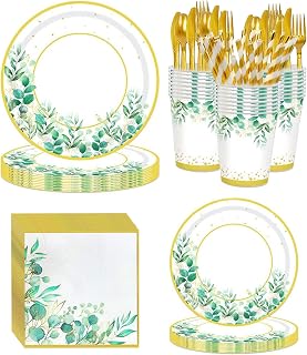 192PCS Sage Green Party Decorations Sage Green Plates Napkins Cups Straws Cutleries Party Supplies Eucalyptus Greenery Tableware for Baby Shower Bridal Shower Birthday Gender Neutral, Serves 24