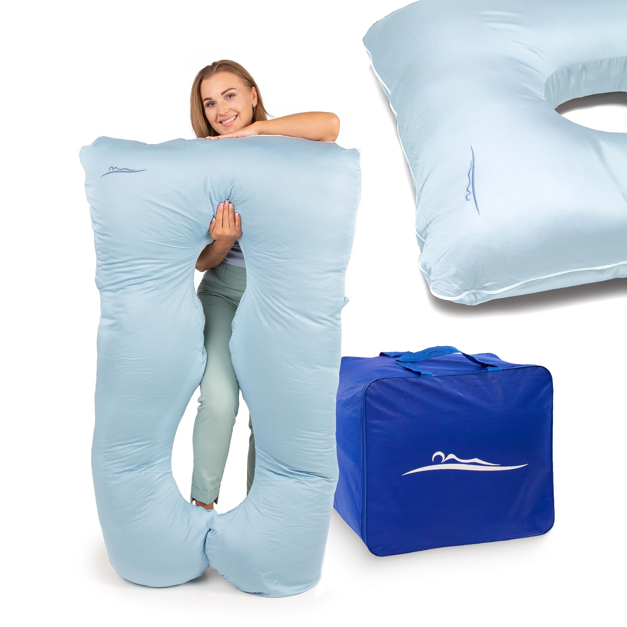 MAKOSAS KomfortKissen ORIGINAL Premium Ergonomisches Kühlend Kuschelkissen | Körperkissen | Seitenschläferkissen für Erwachsene - Für besseren Schlaf 100 x 150 cm (Weiß - Baumwolle)