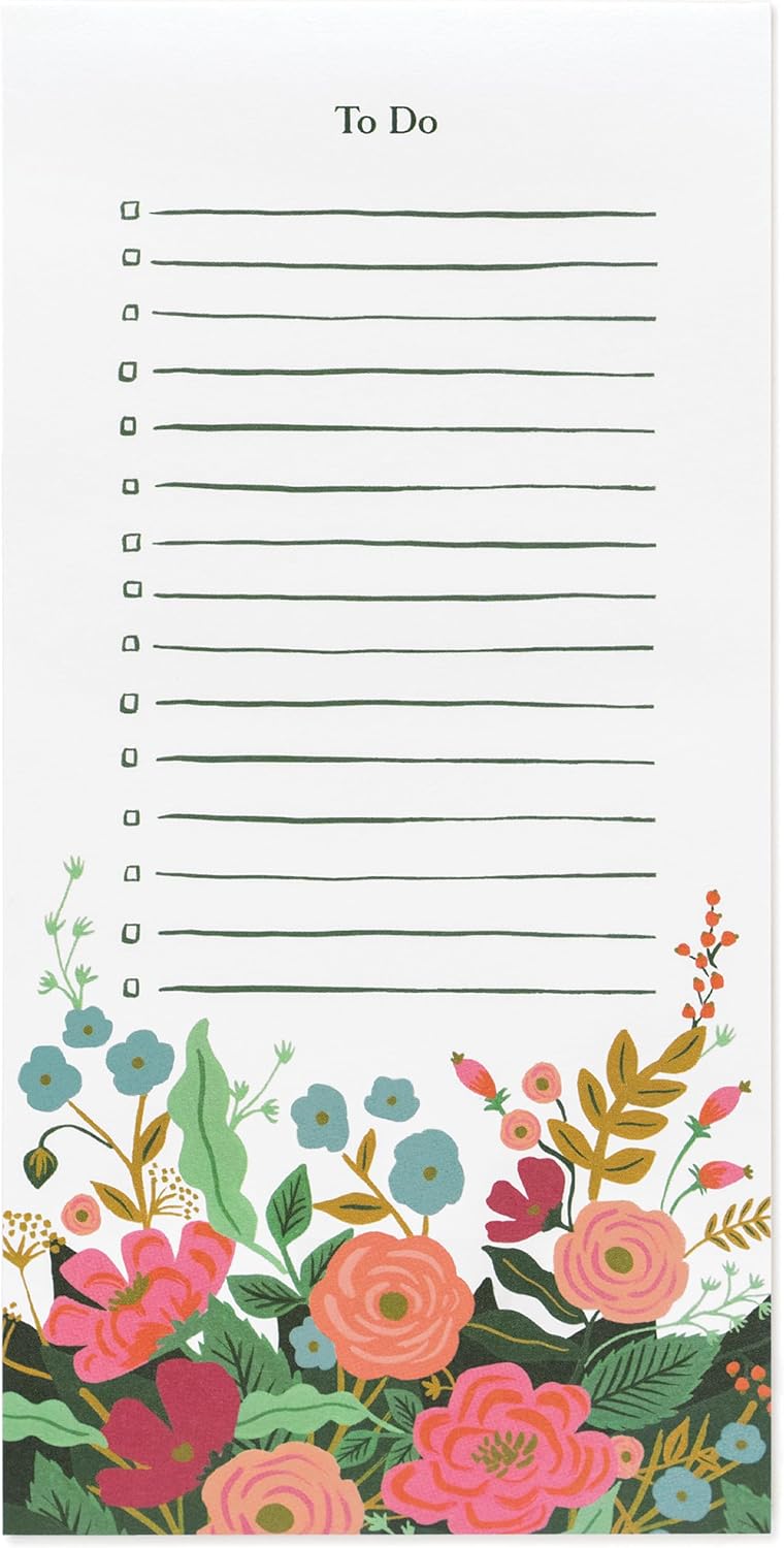 RIFLE PAPER CO. Market Pad | 65 Tear-Off Pages, Features an Attachable Magnet, Warm White Paper Text, Unique Hand-Painted Design (8.5" L x 4.25" W), Floral Vines