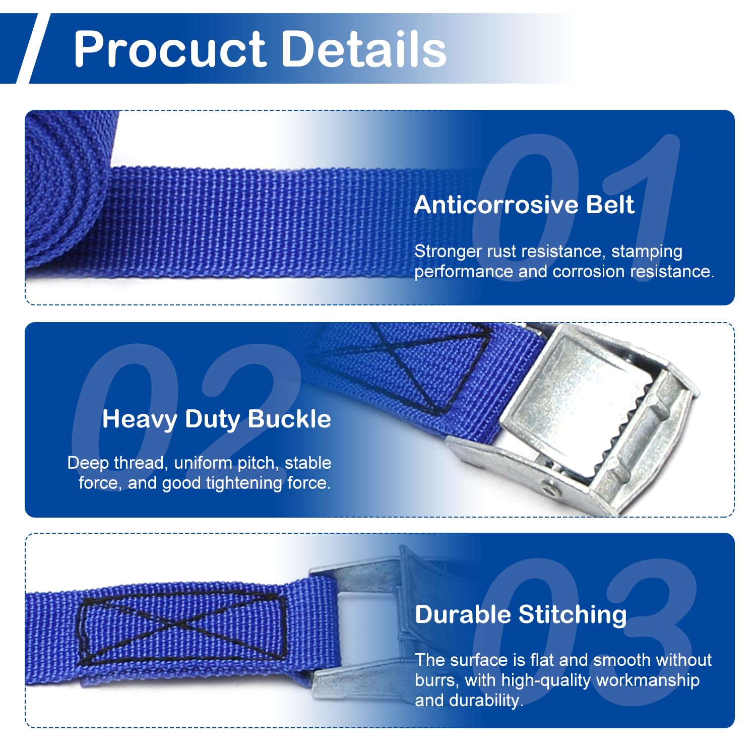 MroMax 4Pcs Premium Lashing Straps With Strong Cam Buckle 2M Length Tie - View #10