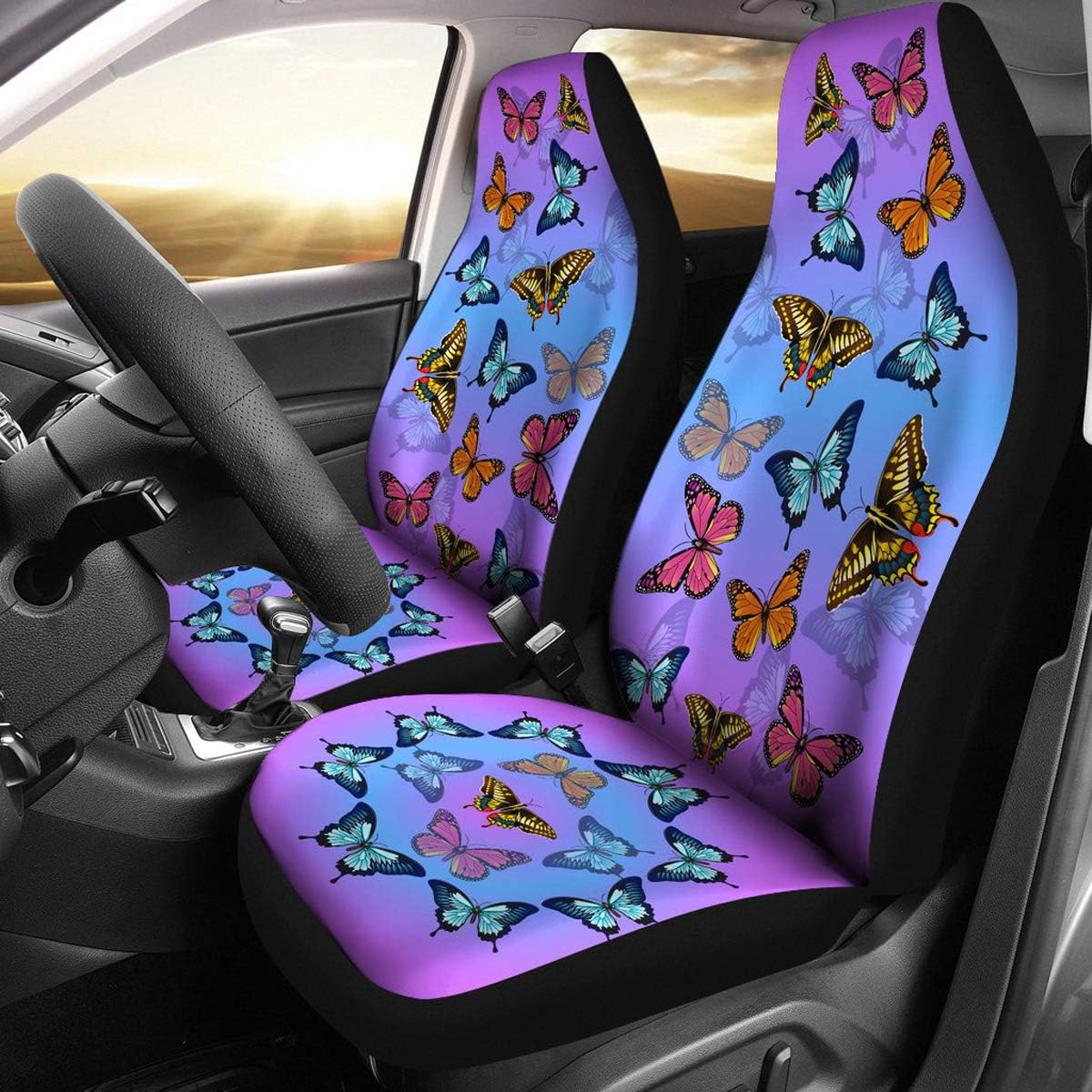 Colorful Butterflies Universal Car Front Seat Covers (Set of 2) - Custom Seat Protector Butterfly Lover Gift