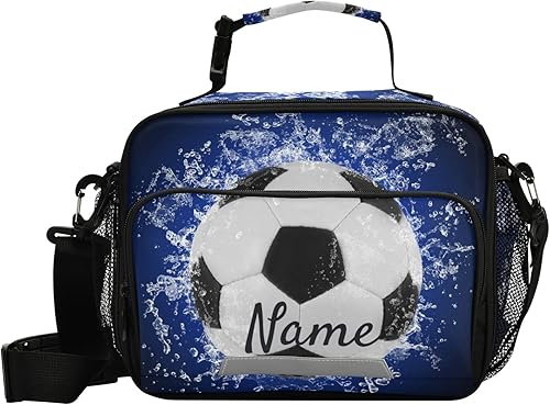 Lonchera de fútbol personalizada para niños y niños, con tu nombre, lonchera aislada para oficina, trabajo, escuela, picnic