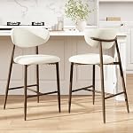 MALOL Bar Stools Set of 4, 25" Counter Height Stools with Back, Soft & Breathable Fabric, Sturdy Metal Frame with Cross Support, Ergonomic Design for Kitchen Island & Home Bar,Beige