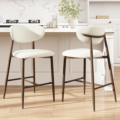 Bar Stools Set of 2, Counter Height bar stools, Kitchen Bar Stools with Backs, Modern Upholstered, Modern Bar Stools with Metal Legs for Kitchen Island, Counter, Beige