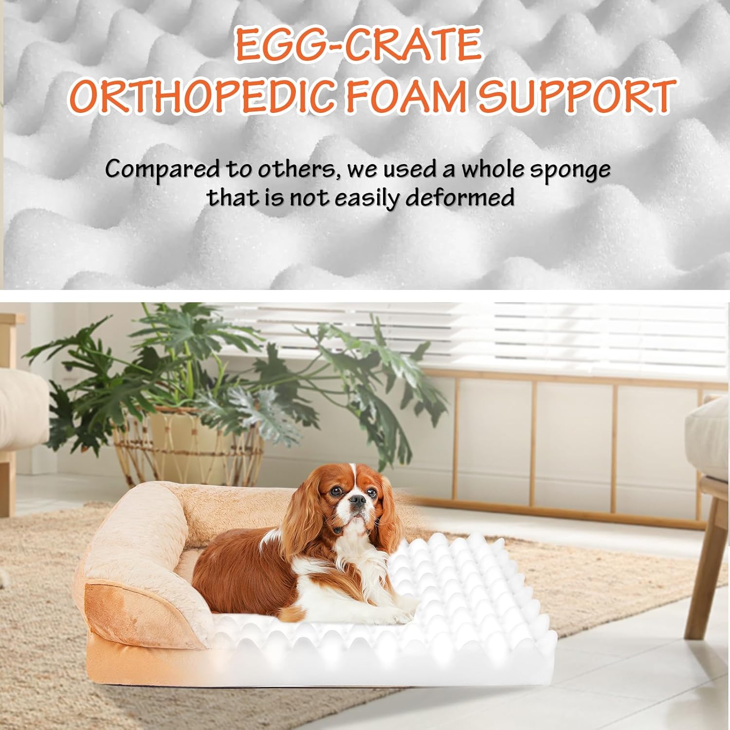 review Ownpets Orthopedic Dog Bed, Beige Pet Sofa for Medium Dogs with Sides, Bolsters & Washable Cover, Comfortable Egg Foam Dog Couch, 28”x23”x5”