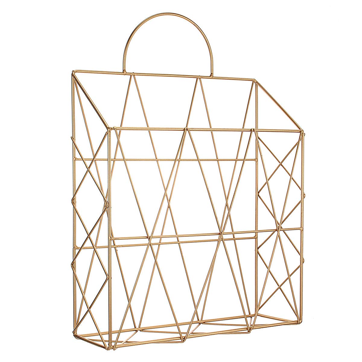 Nowoczesny metalowy druciany wieszak ścienny na koszyki Newspaper Book Storage Display Unit Organizer - złoty