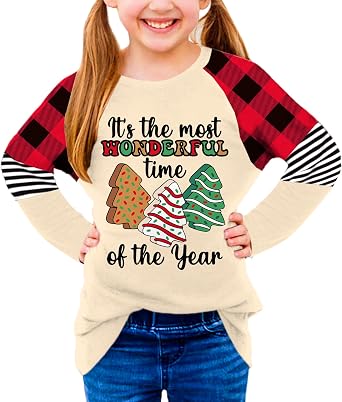BesserBay Girls Christmas Raglan Shirt Casual Leopard Stripe Patchwork Tunic Top 4-14 Years