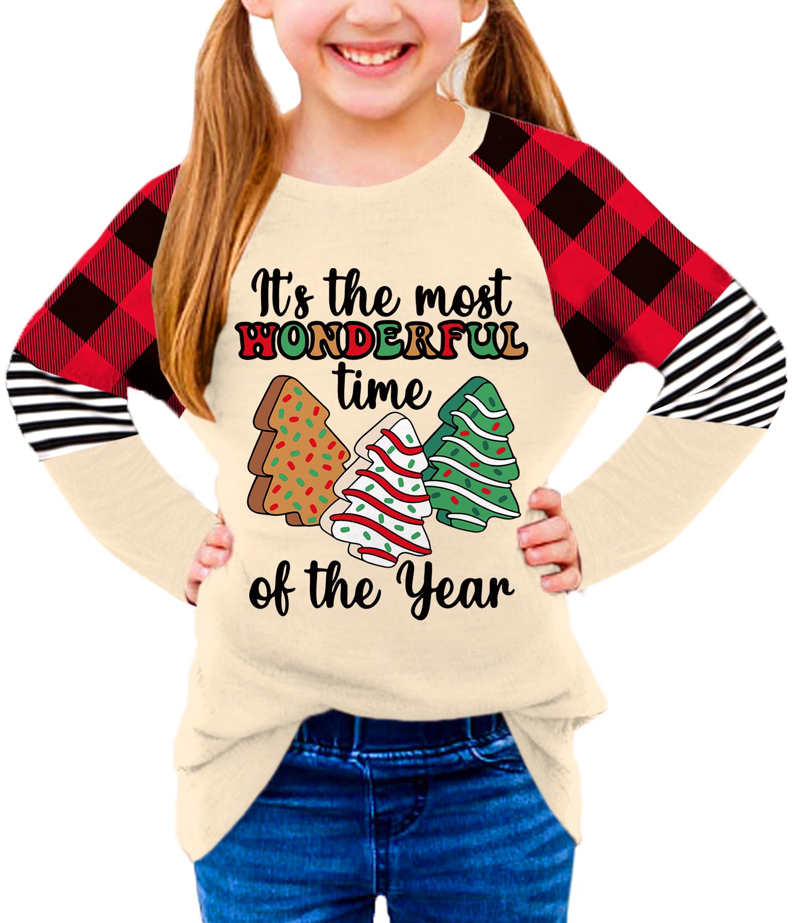 BesserBay Girls Christmas Raglan Shirt Casual Leopard Stripe Patchwork Tunic Top 4-14 Years