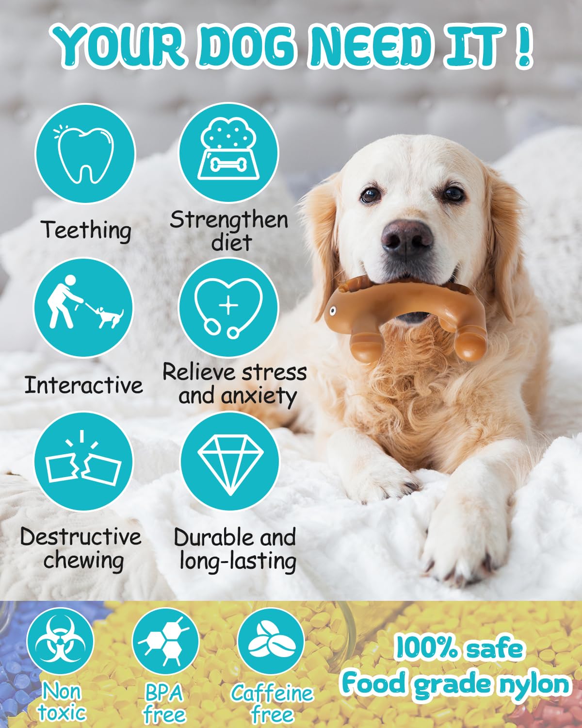 TONGKTAI Indestructible Dog Chew Toy for Aggressive Chewers Tough Nylon Bone with Bacon Flavour - Image 2
