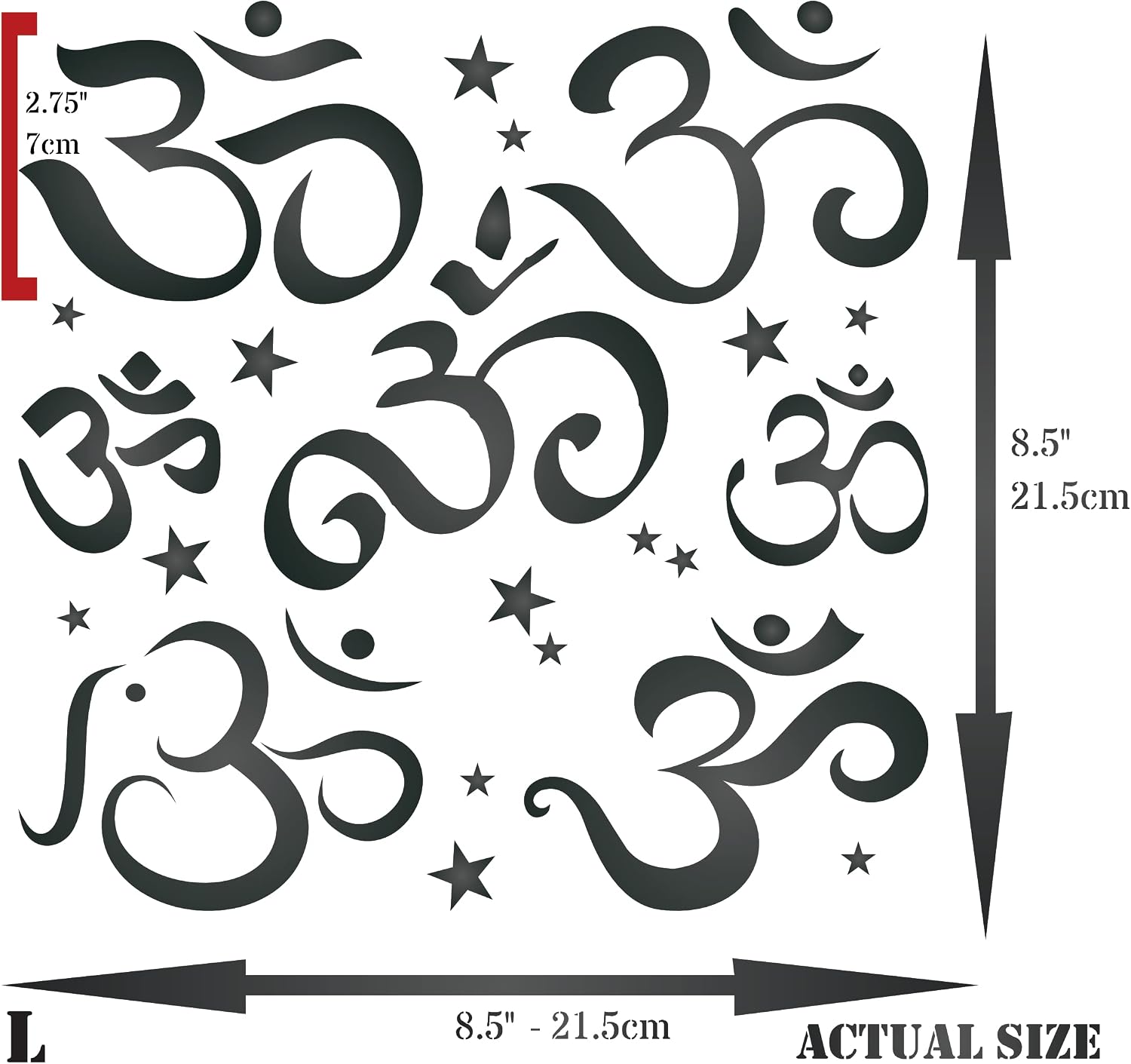 OM Symbols Stencil, 8.5 x 8.5 inch - Pranava Yoga AUM Indian Mantra Sanskrit Hindu