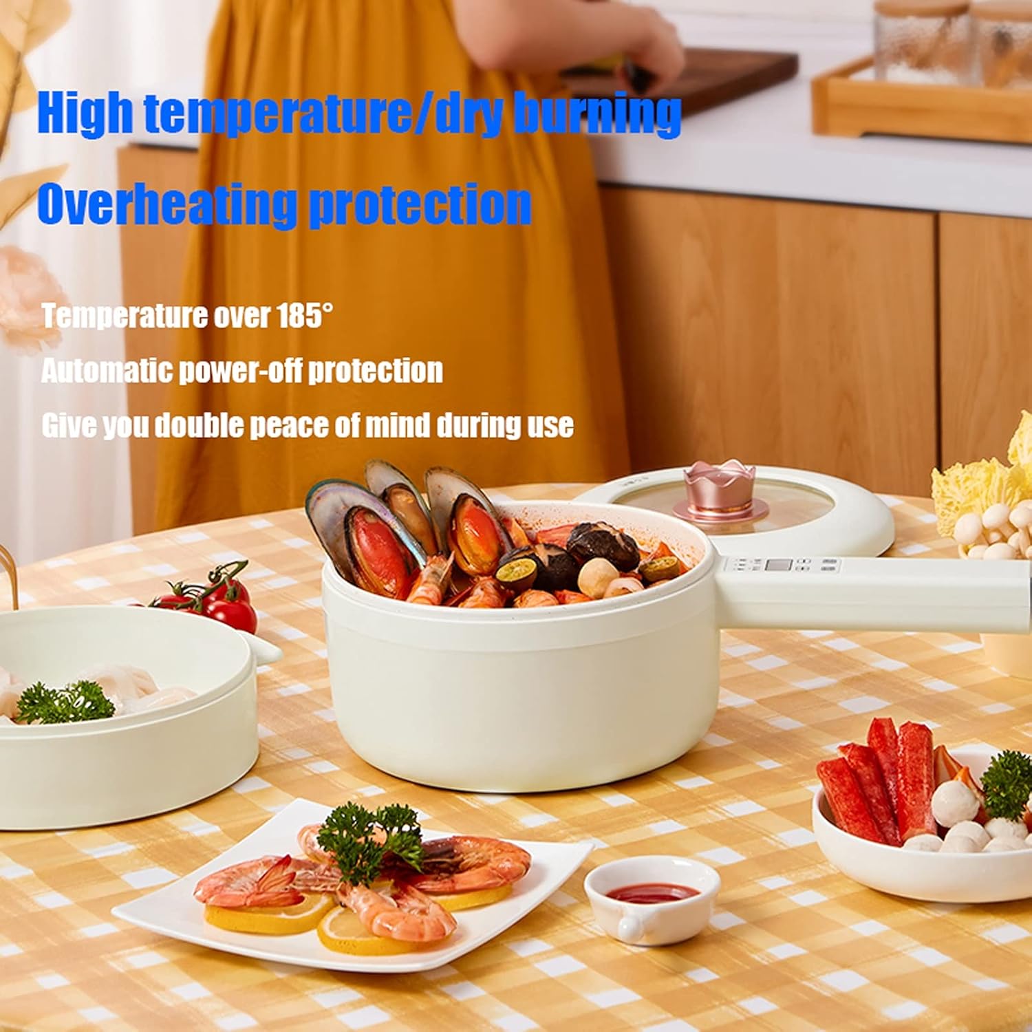 1.6L Multi-Function Computer Board Electric Hot Pot/Wok/Noodles Cooker/Steak Pot/Soup Pot/Cook Rice/Travel Cooker (With steamer)