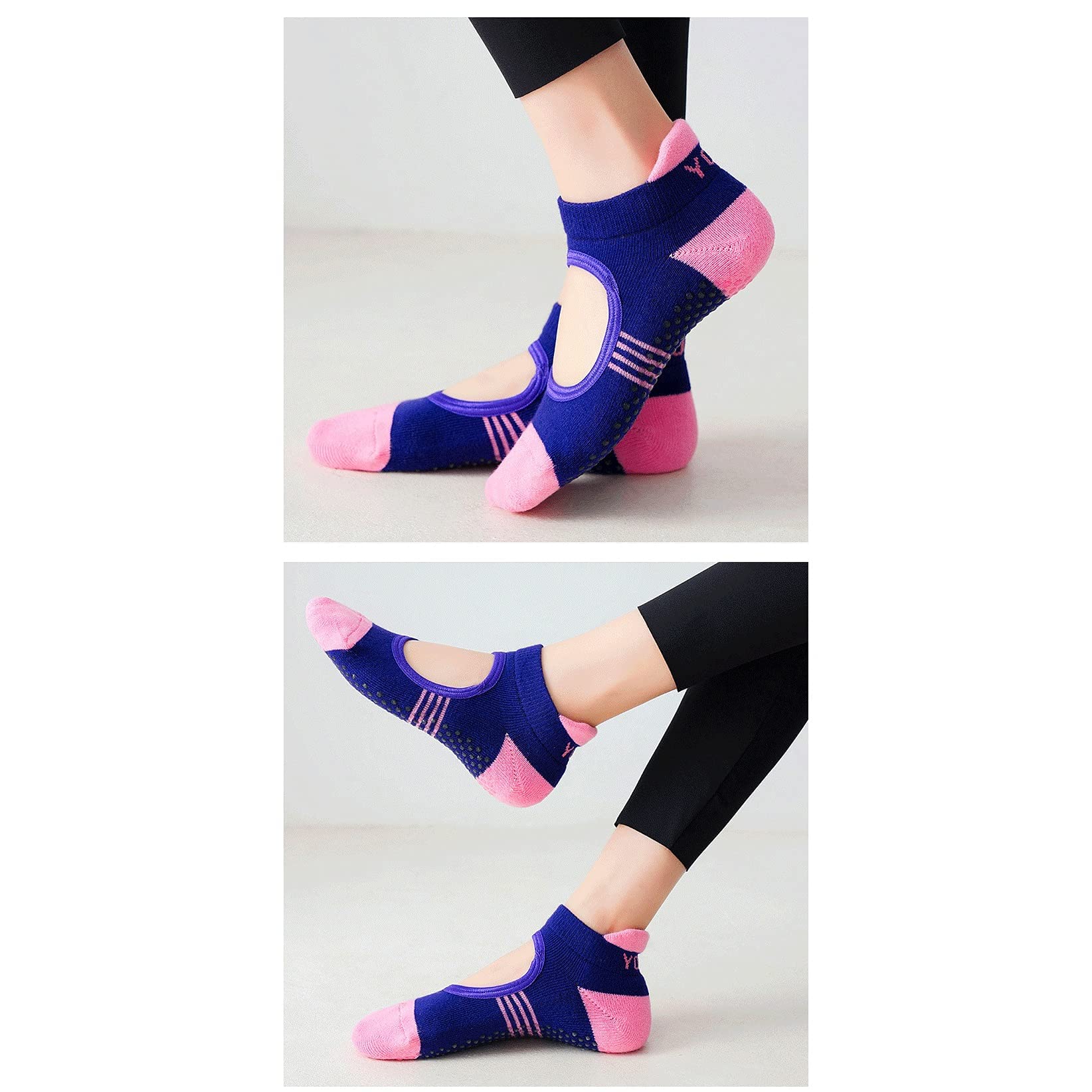 Frauen Yoga Socken Handtuch Unterseite Atmungsaktive Anti Slip Backless Pilates SockenBallet Tanz Sport Socken for Fitness-Fitnessstudio (Farbe: Blau Größe: 4.5-8.5)