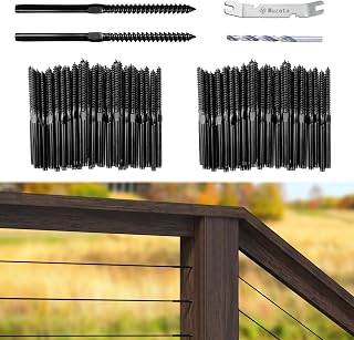 Muzata 60Pack 1/8" Black Swage Lag Screws Left & Right Cable Railing Kit Hardware Handed Thread for Wood Post T316 Stainless Steel Stair Deck WoodBlack System 30 Pairs CK17