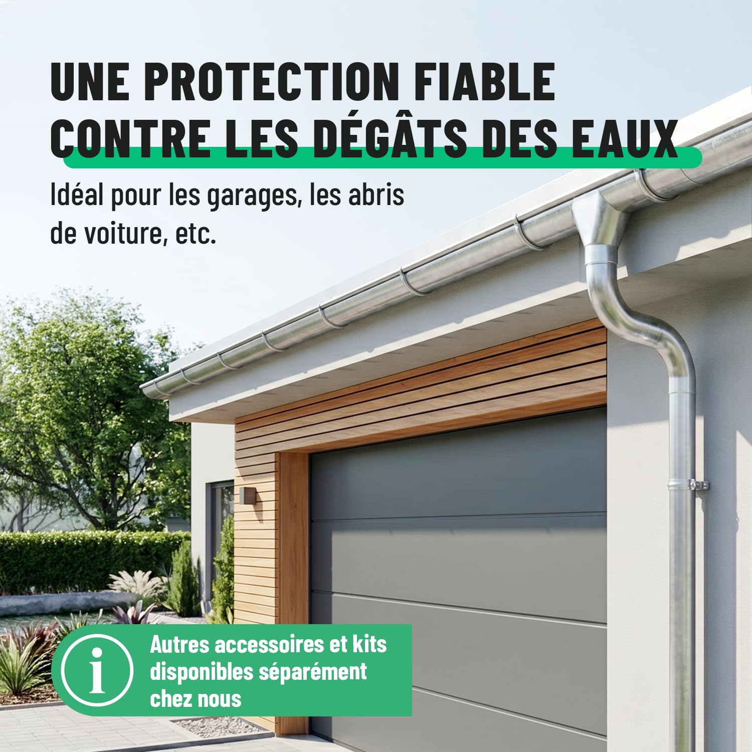 greate Kit gouttière PVC 5,75m avec descente, galvanisé | notice montage incl. - 280 Gouttière zinc pour abri de jardin, carport etc. - facile