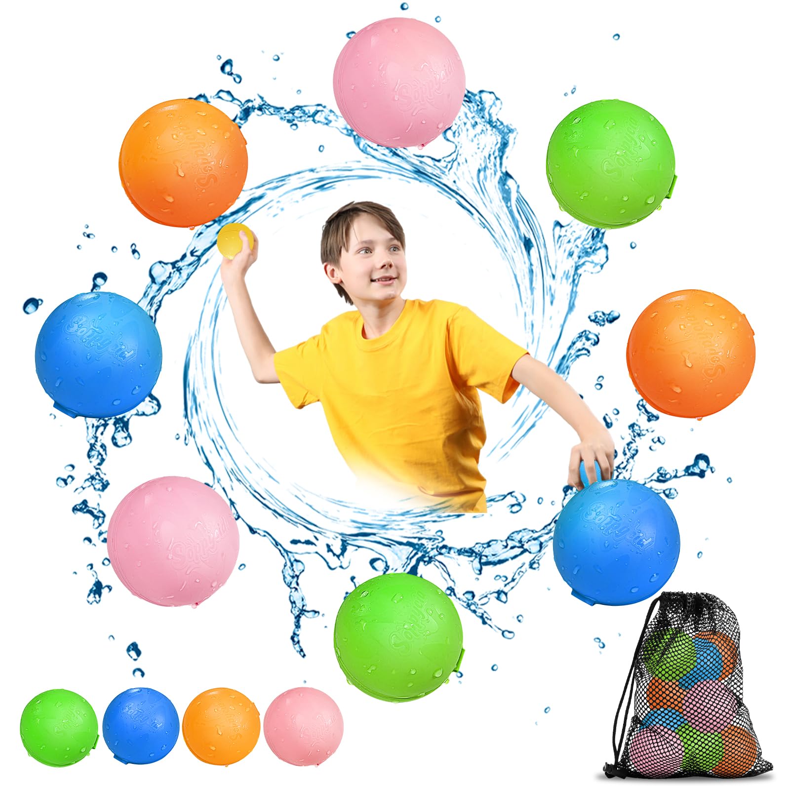 Globos de Agua Reutilizables, 8 Piezas Bolas de Agua Recargables Autosellante de Llenado Rápido para Niños y Adultos, Juguetes de Verano Aptos para Exteriores, Piscina, Playa y Fiestas Acuáticas