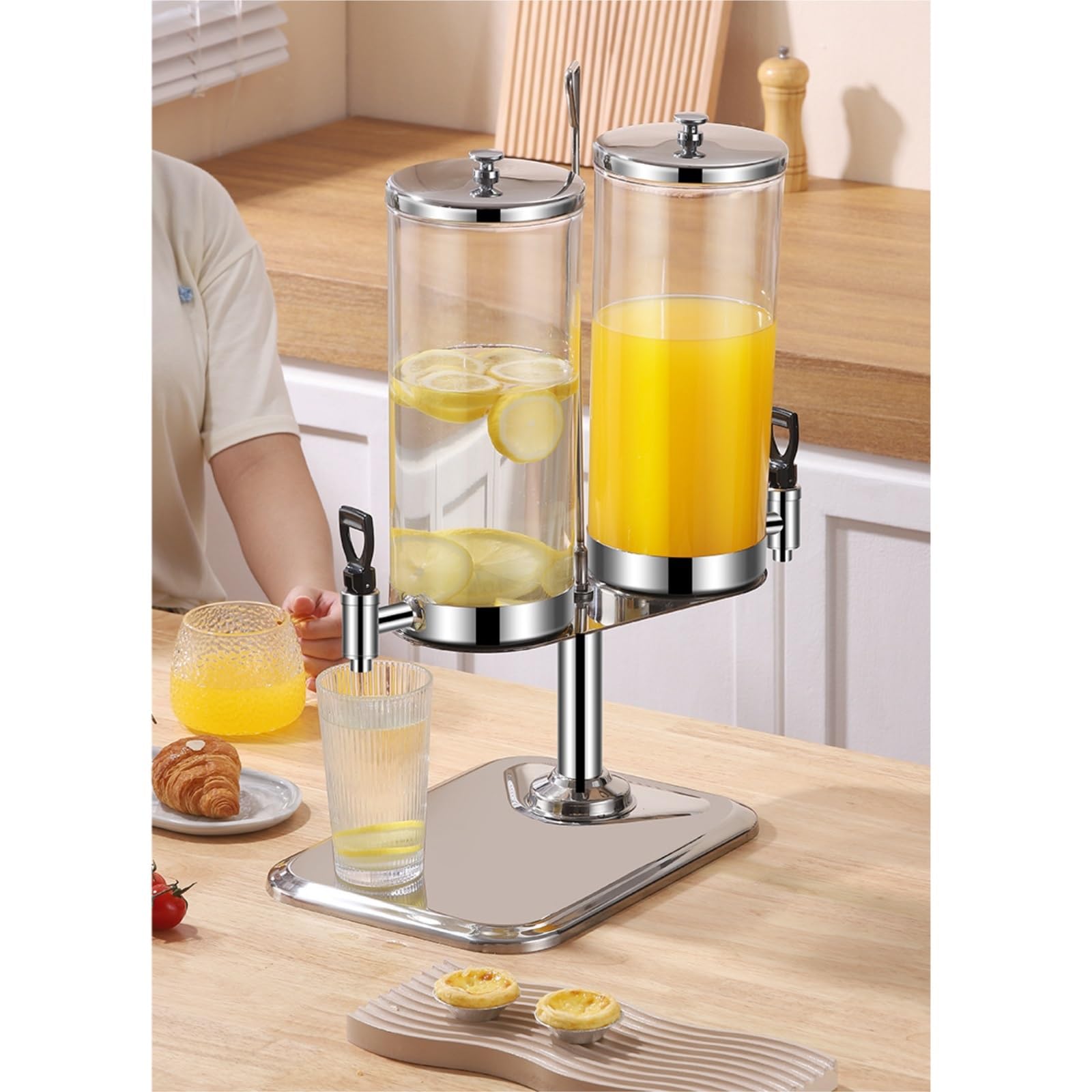 Dispensador giratorio de bebidas y cereales de 360°, máquina todo en 1 for cereales y zumos comerciales, contenedor de almacenamiento de 2/3 cabezales