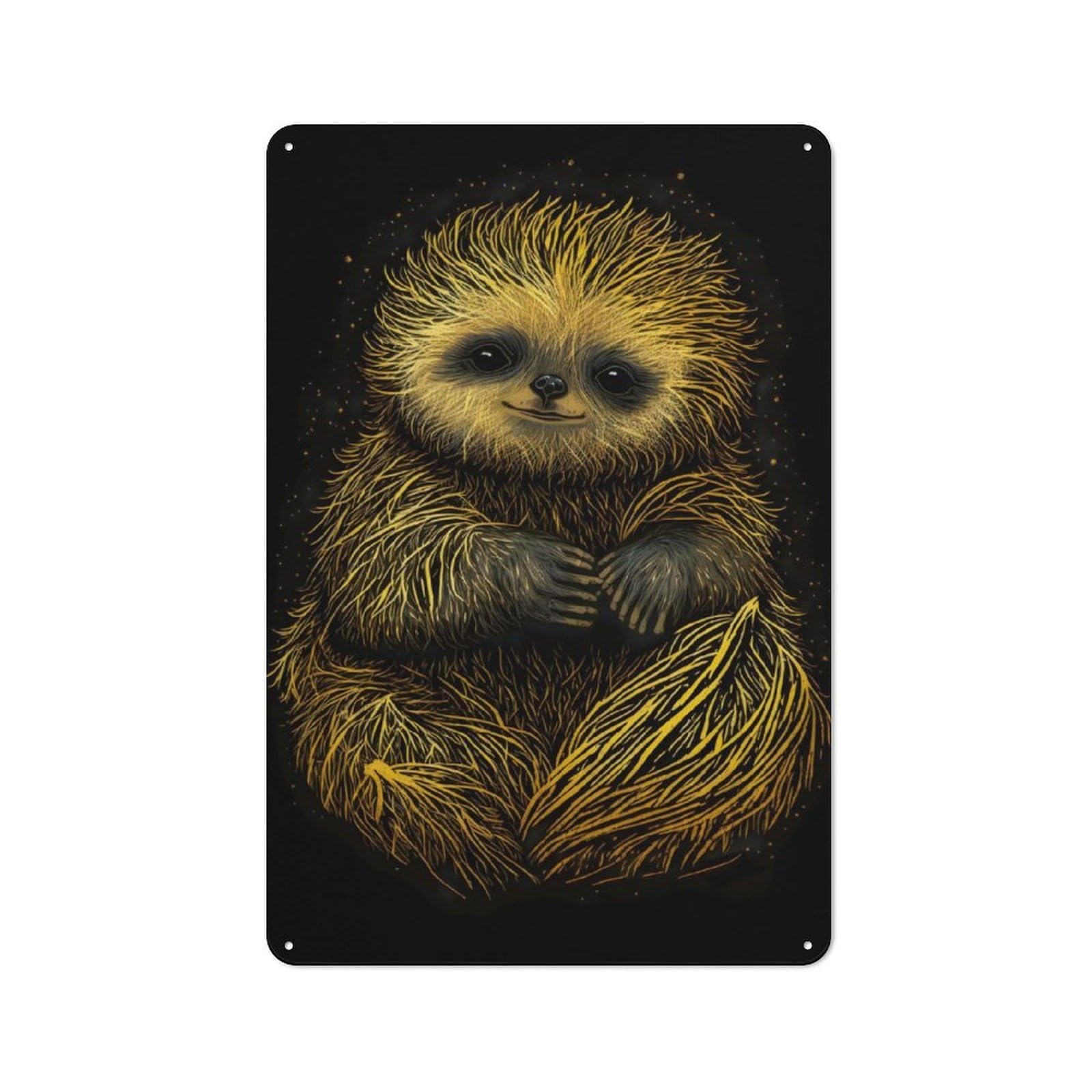 Junmoney Sloth Black Gold Poster Rustic Metal Sign 30X20cm Featuring For Hallway Wall, A Decorative Gift For A Newly Furnished Hallway