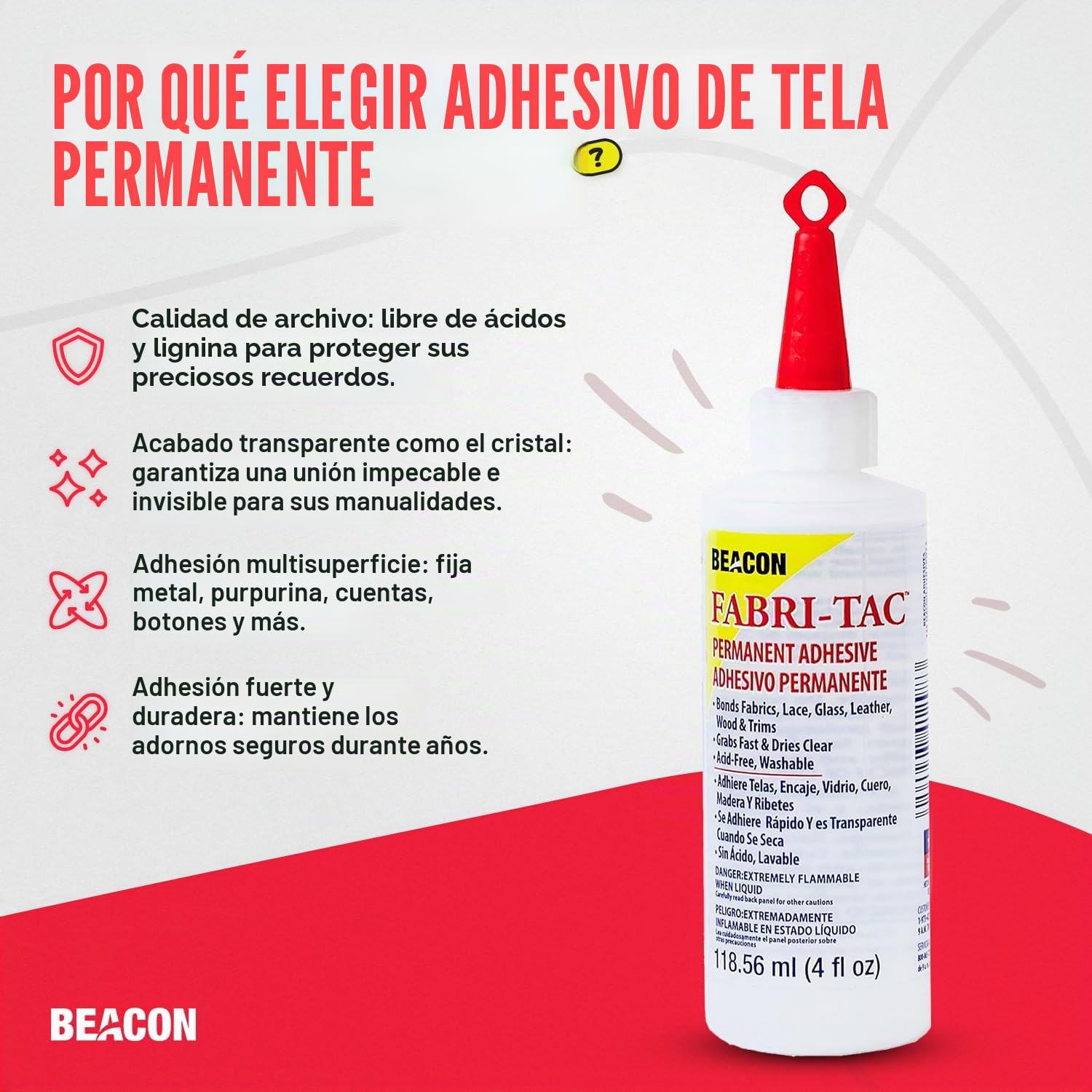 Fabri-Tac 113 ml, Pegamento glutinoso para plásticos, botella media, transparente