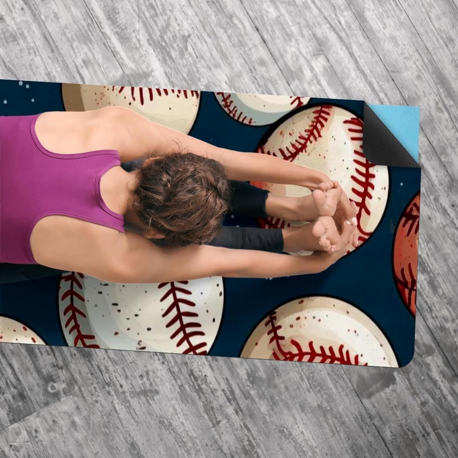 Yoga Towel, Baseball Pattern Non Slip Sweat Absorbent Hot Yoga Mat Towel for Hot Yoga, Pilates and Fitness - 72.8" x 26.8"