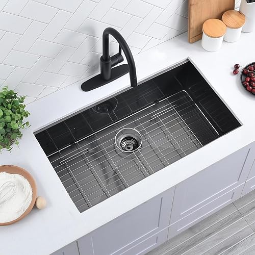 Miniatura 2 de Scamall SM020-6SBG - Fregadero de cocina negro de 32 pulgadas de montaje inferior, de 32 x 19 x 10 pulgadas, calibre 16, color negro plomizo y acero